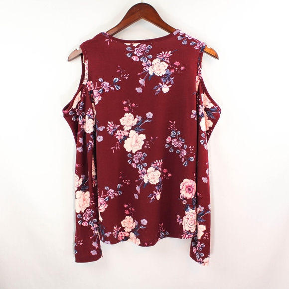 Wishful Park, Maroon Floral top w/Shoulder Cutouts - Picture 7 of 7
